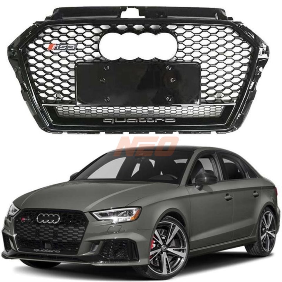 Audi A3 8V Makyajlı RS3 Stil Petek Panjur Full Siyah Piano Black