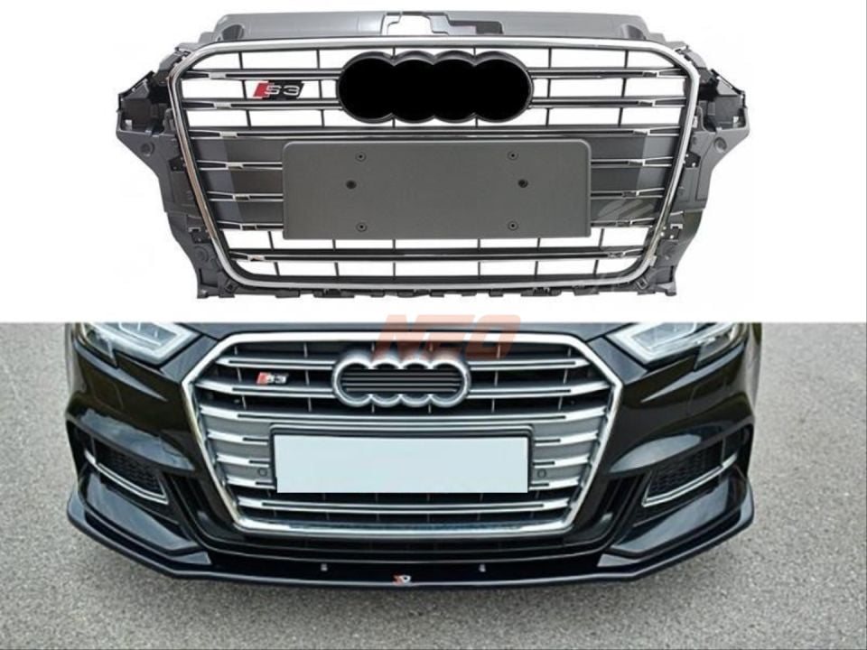 Audi A3 8V Makyajlı S3 Çift Çıtalı Ön Panjur Gri / Krom Çerçeveli