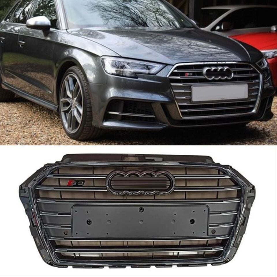 Audi A3 8V Makyajlı S3 Çift Çıtalı Ön Panjur Gri / Krom Çerçeveli
