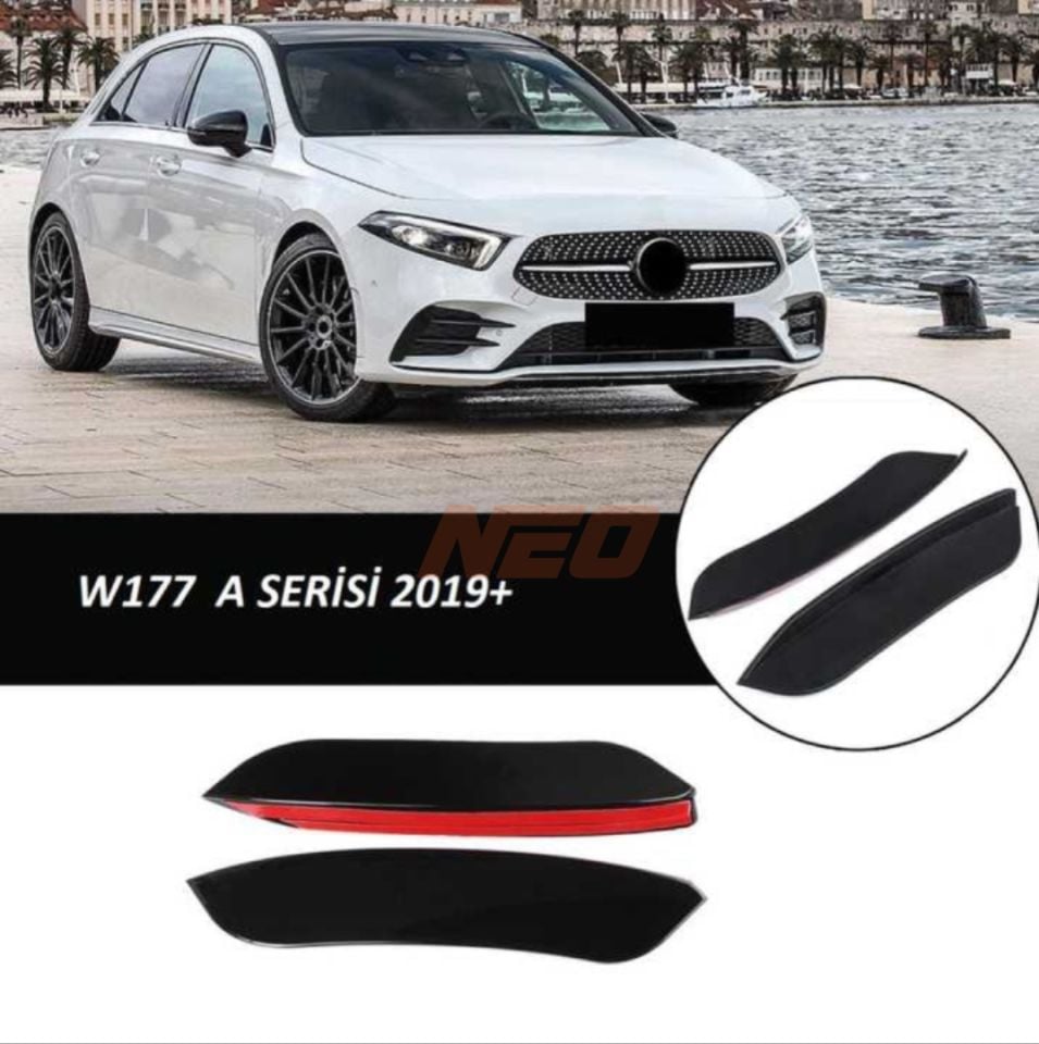 Mercedes-Benz A Serisi W177 2019 Sonrası Ön Tampon Yan Bıçakları 2 Parça Piano Black