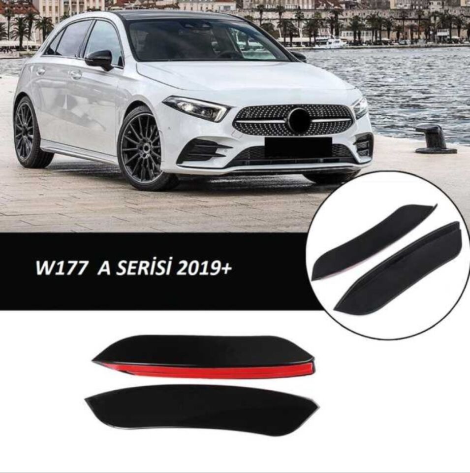 Mercedes-Benz A Serisi W177 2019 Sonrası Ön Tampon Yan Bıçakları 2 Parça Piano Black