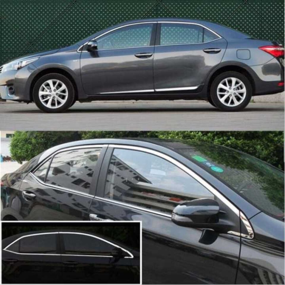 Toyota Corolla 2013-2019 Paslanmaz Çelik Krom Cam Çıta Seti