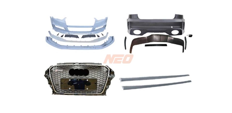 A3 2013-2016 SEDAN IÇIN UYUMLU RS3 BODY KIT - ÖN ARKA TAMPON&PANJUR&MARSPIYEL   (EGZOZ DAHIL)