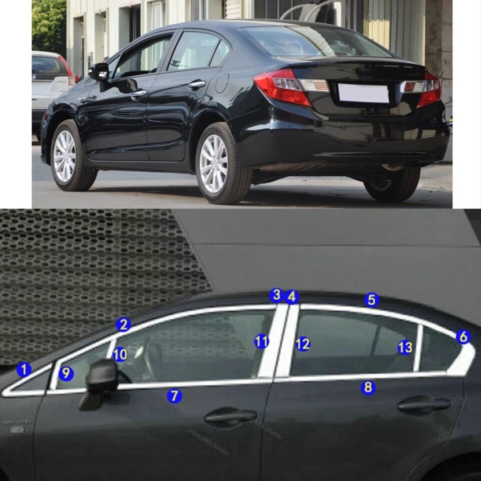 Honda Civic FB7 2012-2015 Krom Cam Çıta Seti (Tam Tur)