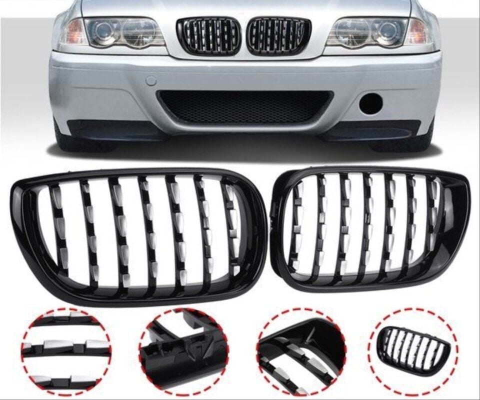 BMW 3 Serisi E46 Diamond Panjur/Böbrek Piano Black Çerçeve