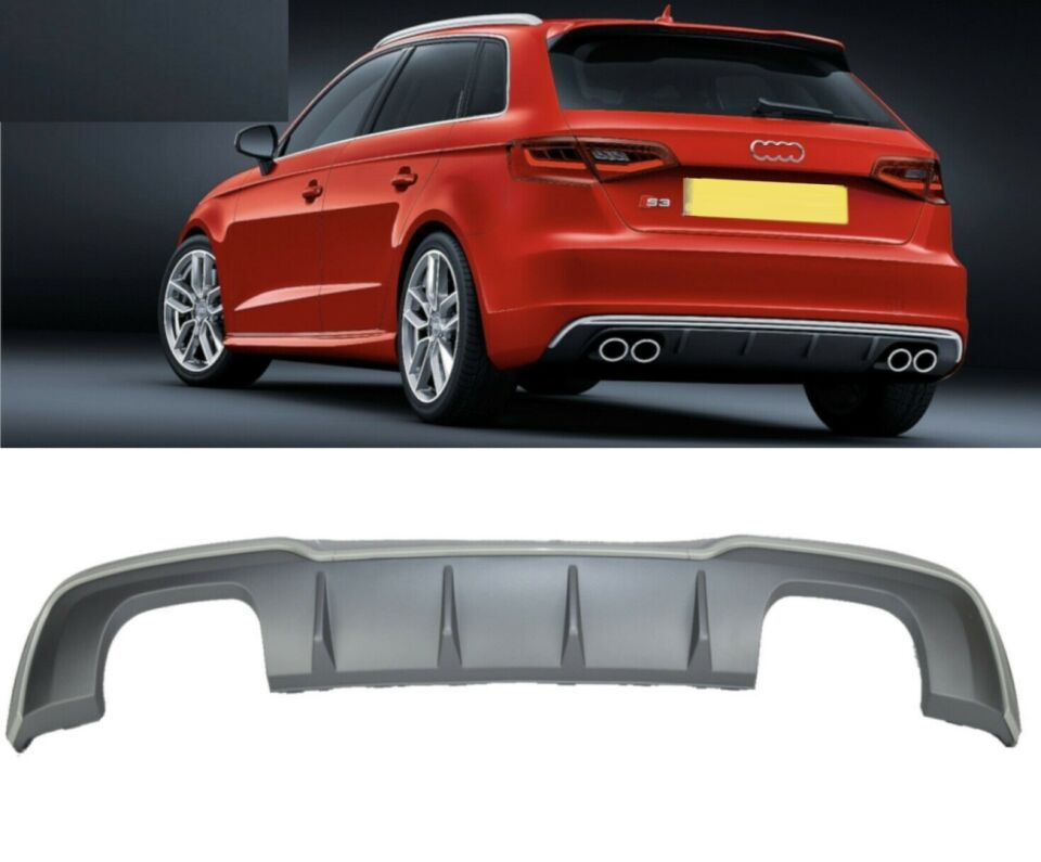Audi A3 Sportback 8V Standart 2017-2020 S3 Arka Difüzör ve Egzoz Ucu Seti