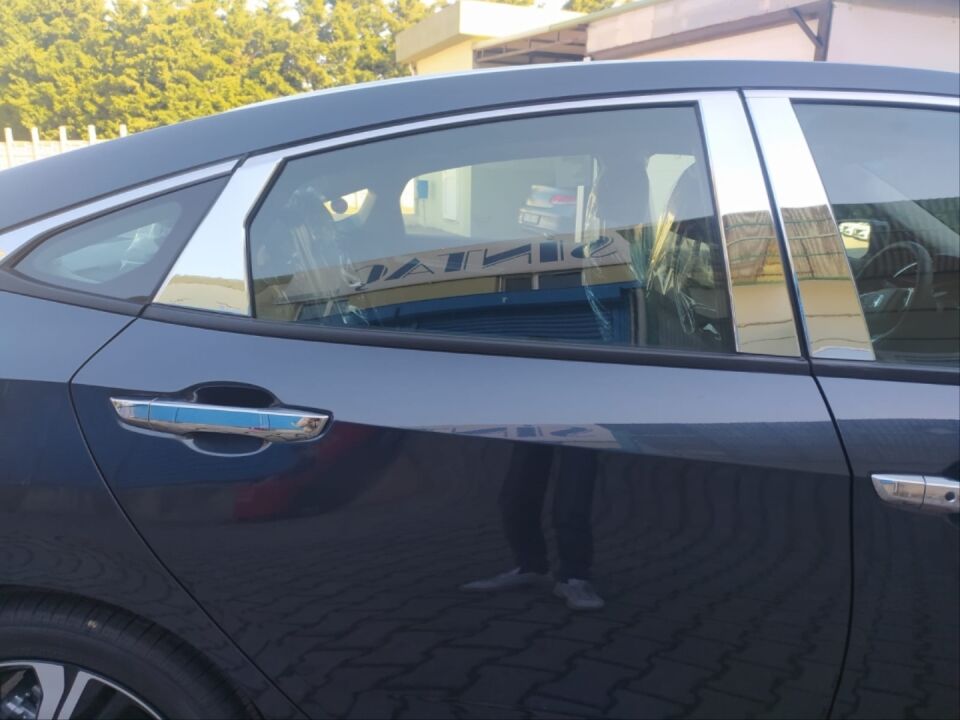 Honda Civic FC5 2016-2021 Paslanmaz Çelik Krom Kapı Direk Kaplama Seti