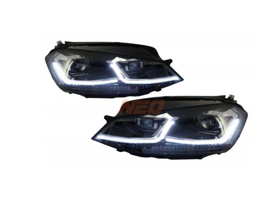 Volkswagen Golf 7.5 2017-2020 Halojen Uyumlu J-LED Kayar Sinyalli Far Seti (Gümüş Şeritli)