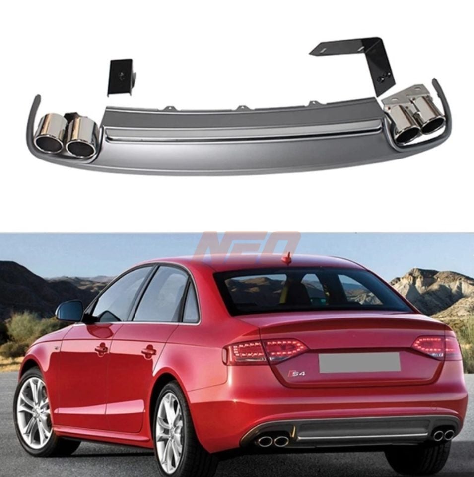 Audi A4 B8 S-Line 2008-2012 S4 Arka Difüzör ve Egzoz Ucu Seti