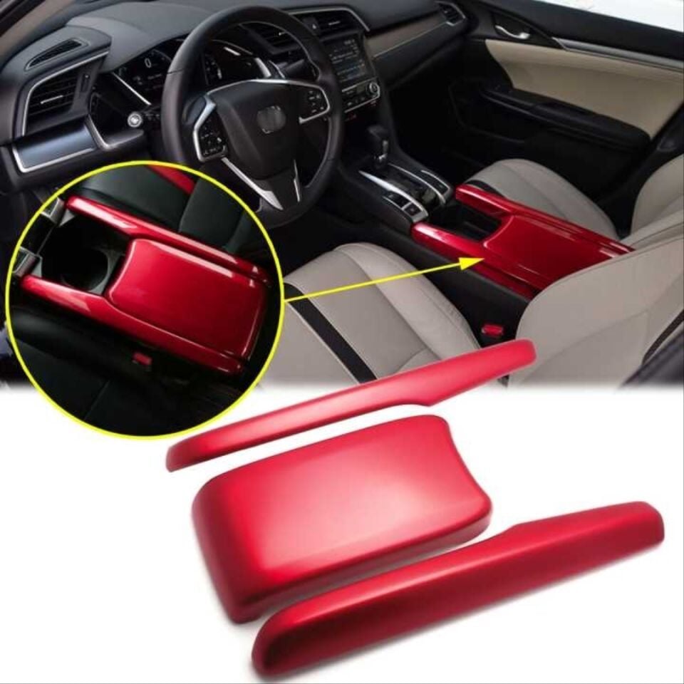 Honda Civic FC5 Orta Konsol Kol Dayama Kaplama Seti Kırmızı 3 Parça