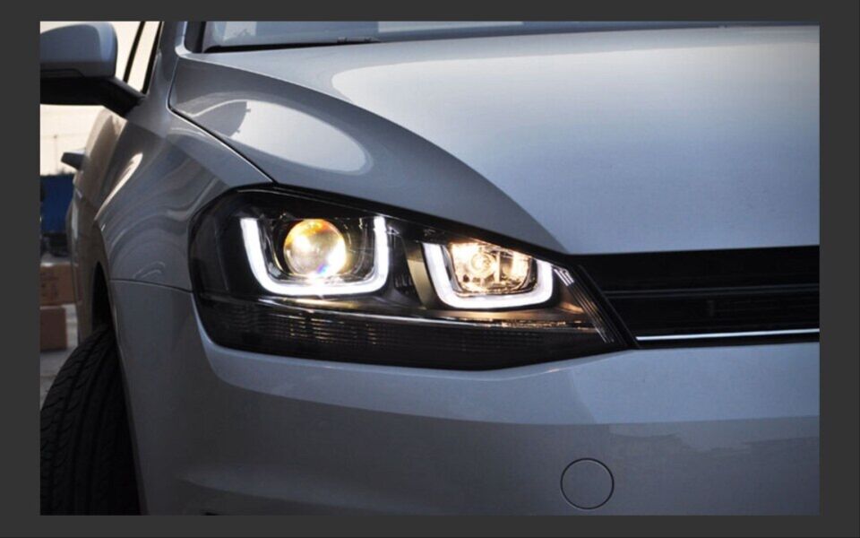 VW Golf 7 R Çift U-LED Far Seti Silver (Halojen Uyumlu)