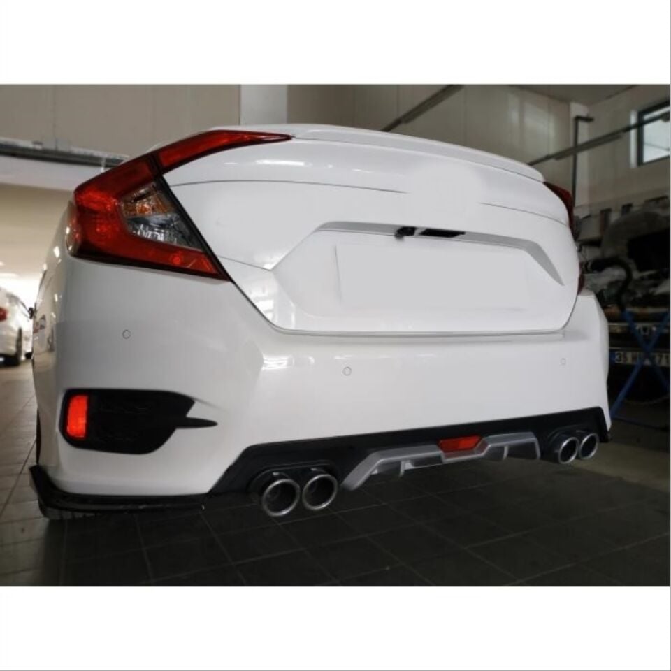Honda Civic FC5 2016-2021 Dört Çıkışlı Arka Difüzör ve Egzoz Ucu Seti (Gümüş)