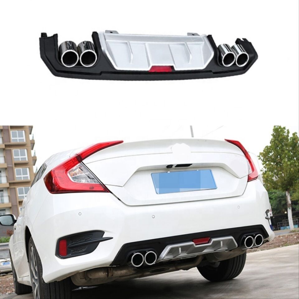 Honda Civic FC5 2016-2021 Dört Çıkışlı Arka Difüzör ve Egzoz Ucu Seti (Gümüş)