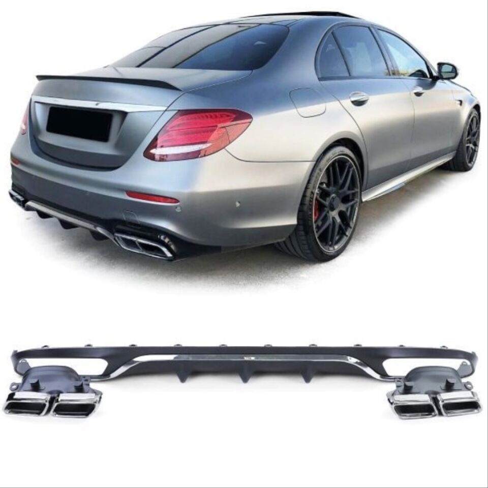Mercedes E Serisi W213 E63 AMG Gümüş Difüzör ve Egzoz Seti (AMG Sedan İçin)