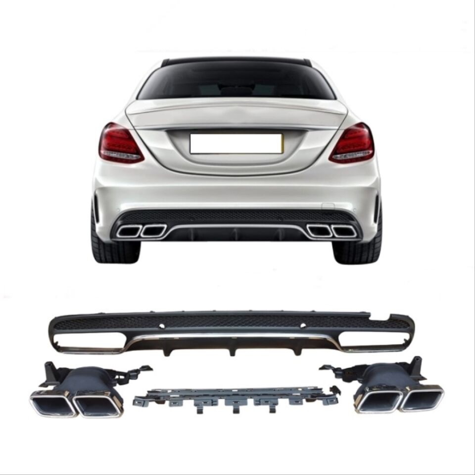 Mercedes-Benz C Serisi W205 AMG Difüzör ve Egzoz Ucu Seti Silver