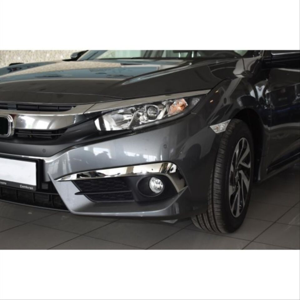 Honda Civic FC5 Makyajsız Ön Sis Farı Krom Çerçeve ve Kaş Seti (4 Parça)