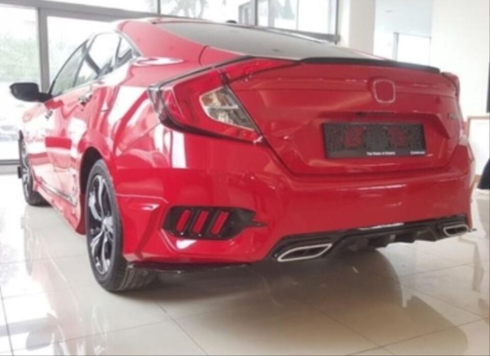Honda Civic FC5 3 Çizgili Arka Reflektör Kaplama Seti Piano Black & Kırmızı