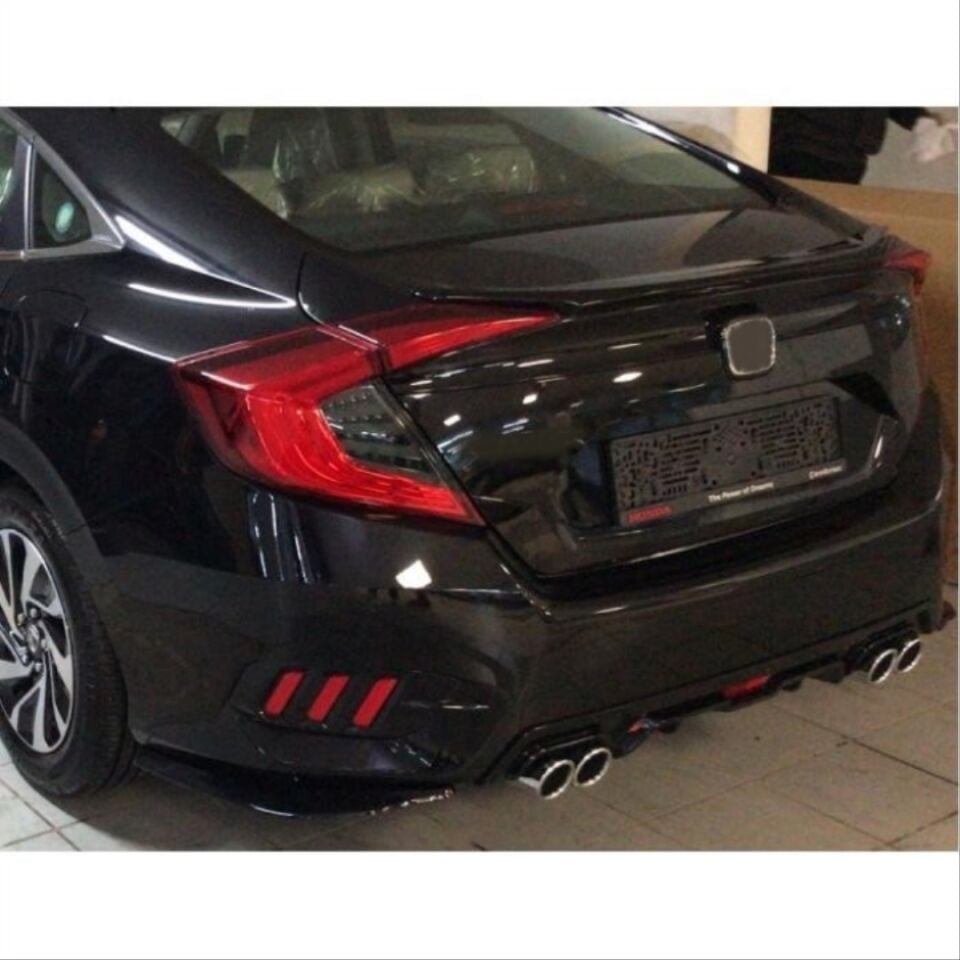 Honda Civic FC5 Sedan 4 Çıkışlı Arka Tampon Difüzörü Piano Black