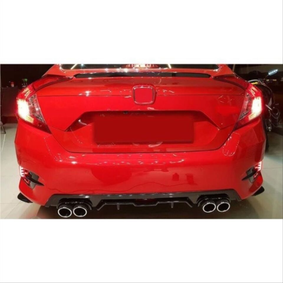Honda Civic FC5 Sedan 4 Çıkışlı Arka Tampon Difüzörü Piano Black