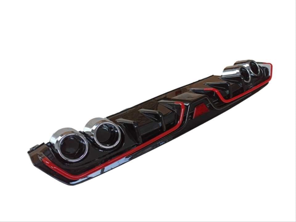 Honda Civic FC5 Sedan 4 Çıkışlı Kırmızı Şeritli Arka Tampon Difüzörü