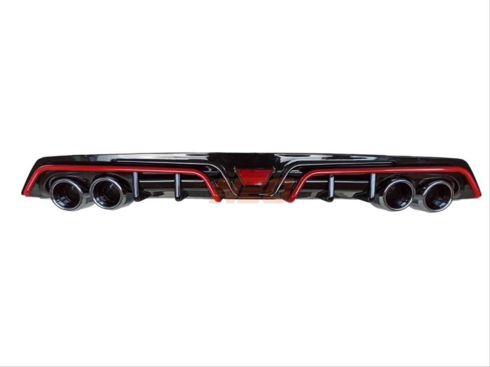 Honda Civic FC5 Sedan 4 Çıkışlı Kırmızı Şeritli Arka Tampon Difüzörü